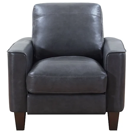 Contemporary Leather Chair with Exposed Wood Legs